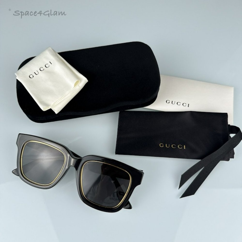Gucci GG1136SA 001 Sunglasses Black/Gold Grey Square Women GG 1136SA